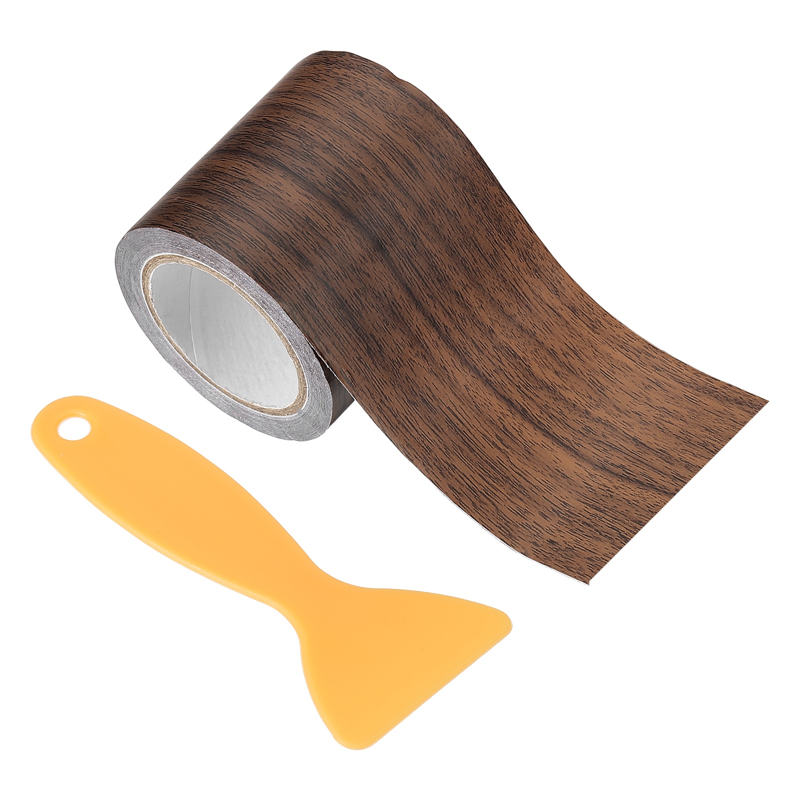 Uxcell Wood Grain Repair Tape 2.2" x 14.99' Self Adhesive Realistic Textured Repair Tape Patch with Scraper Dark Brown Oak