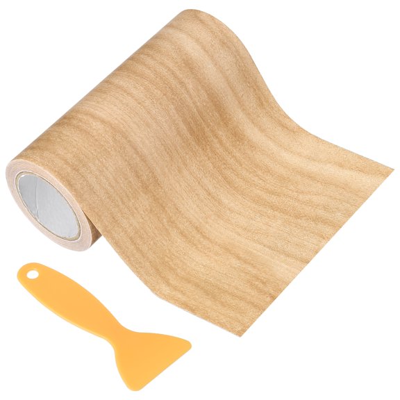 Uxcell 1 Set PE Wood Grain Repair Tape 5" x 14.99' Self-Adhesive Wood Grain Repair Tape with Scraper Maple Light Chestnut