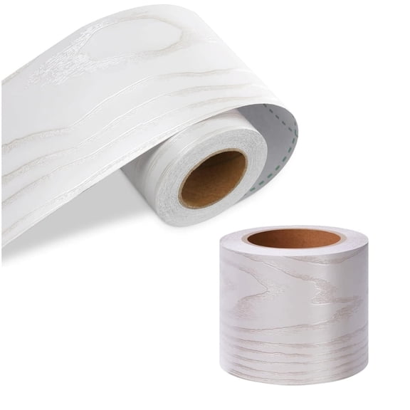 Wood Grain Repair Tape,Wallpaper Border Repair Tape,Waterproof Mirror Frame Border Sticker,Self Adhesive Door Frame Decoration for Bathroom Living Room Kitchen Wall,3.9 in X 16.4 ft,2 Pcs,White