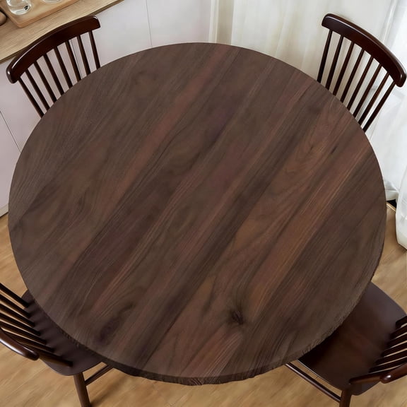 Wood Grain Round Fitted Tablecloth ,Outdoor Table Cover,Elastic Edge Design,Suitable for Round Tables Ranging from 36 in to 44 in,Anti Wrinkle and Scratch Resistant,Easy Clean & Stain Resistant