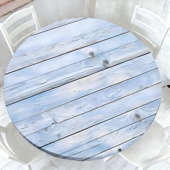 Wood Grain Round Fitted Tablecloth ,Outdoor Table Cover,Elastic Edge Design,Suitable for Round Tables Ranging from 45 in to 52 in,Anti Wrinkle and Scratch Resistant,Easy Clean & Stain Resistant