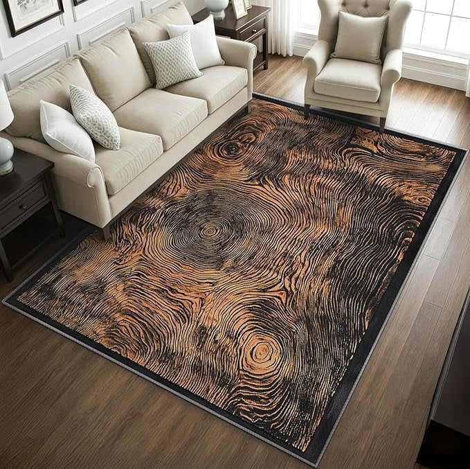Solid Wood Rug Wood Grain Rugs for Living Room -Rustic Wood Pattern Rug, Rustic Nature ...