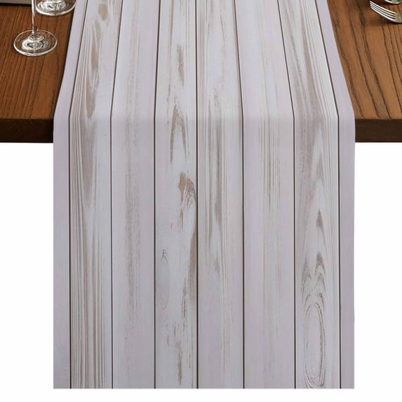 Wood Grain Rustic 70 Inch Table Runner, Farmhouse Striped Wooden Plank Farmhouse Dresser Scarf Cotton & Linen Tablerunner for Dining/Kitchen Island/Holiday Party Décor 13" x 70"