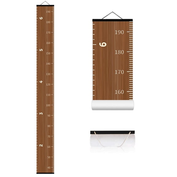 Wood Grain Scroll Hanging Height Measurement for Kids Ruler Wooden Frame Growth Chart for Nursery Girls Boys Playroom   Girls Boys Playroom 63 x 7.9in