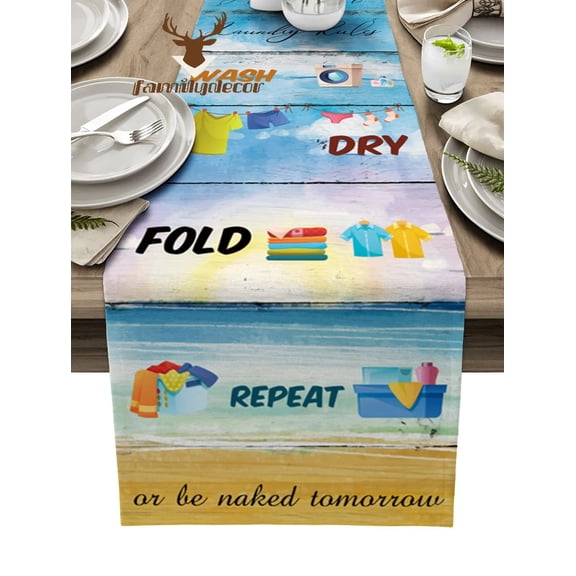 Wood Grain Sea Beach Watercolor Laundry Rules Table Runner Home Wedding Table Mat Centerpieces Decoration Dining Long Tablecloth