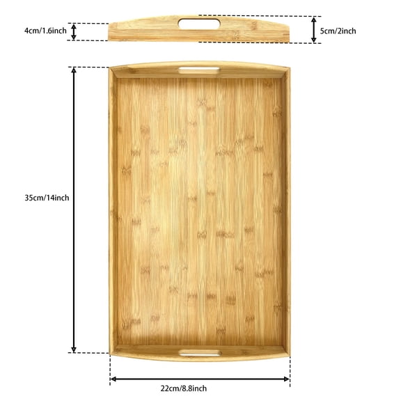 Wood Grain Serving Tray with Handles, Portable Bed Tray for Breakfast, Dinner and Snacks, Round Japanese Style Tea Saucer, Imitation Wood Wood grain plastic serving tray for Home and Restaurant