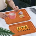 thumbnail image 1 of Wood Grain Serving Tray, TOUMENY Food Grade PVC Fruit Platter Tray, Non- Easy Clean Rectangular Kitchen Tray for Tea Cup Dessert Snack Party Home, Brown, 1 of 6