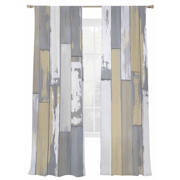 Wood Grain Sheer Curtains 2 Panels Set Yellow Gray White Mottled Texture Distressed Sheer Window Curtains Light Filtering Rod Pocket Voile Drapes for Bedroom Living Room 52"X84"