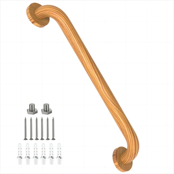 Wood Grain Shower Grab Bar 20 Inch, ZUEXT Stainless Steel Safety Bar Wall Mount Wooden Grab bar, Bathroom Balanced Handrail Shower Support Assist Handle for Elderly Senior Handicap - 1.25" Diameter