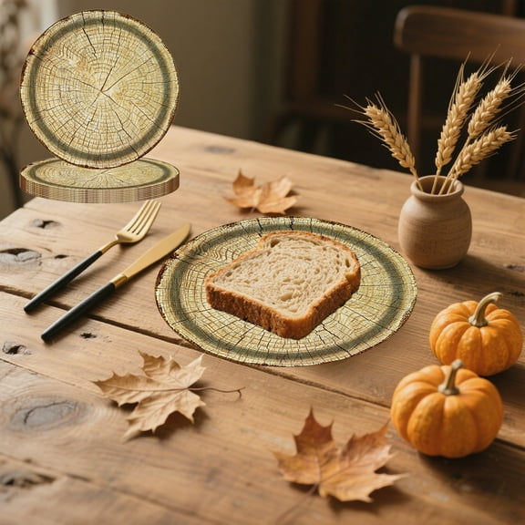 Wood Grain Slice Party Decorations RUSTIC Wood Party Supplies Plates for Hunting Camping Forest Themed Party Lumberjack Dinner Camping Serve 10 Guests (7 in)