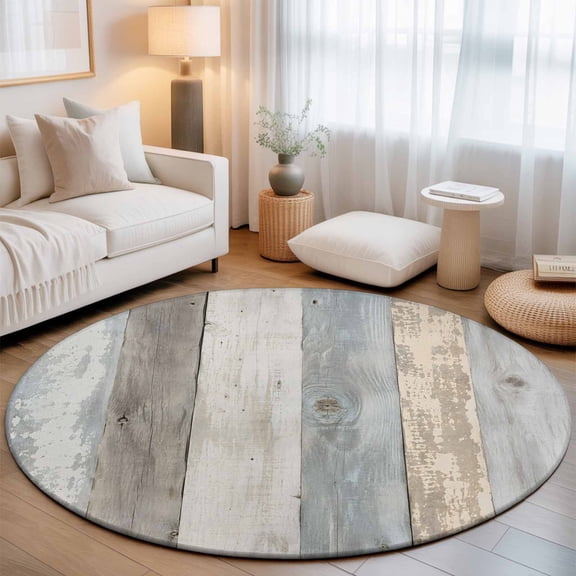 Wood Grain Small Round Rug 3Ft Rustic Slate Gray Wooden Striped Rustic Farmhouse Area Rugs Washable Non Slip Indoor Floor Mats Circle Carpet for Living Room Bedroom Dining Room Home Decor