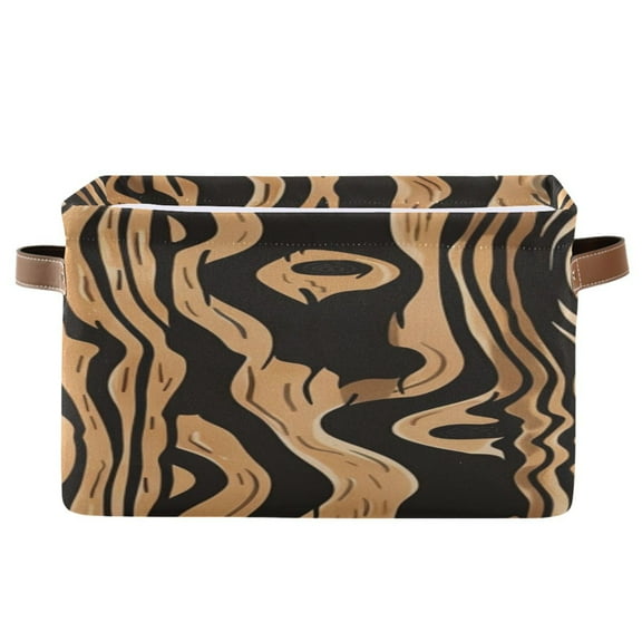 Wood Grain Square Storage Bins with Handles Collapsible Containing Box 1 Pack