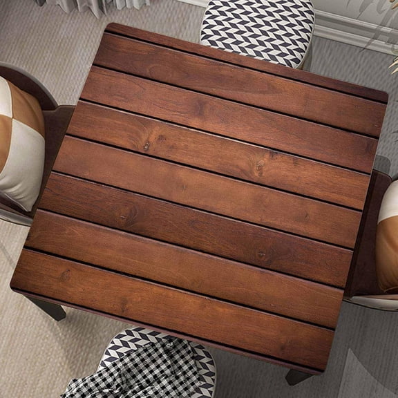 Wood Grain Square Tablecloth Fitted Table Cover with Elastic Edge Brown Plank Cloth Washable Tablecloths Wipe Clean for Indoor Outdoor Home Farmhouse, Fit for 34"x34" Tables, Style-16