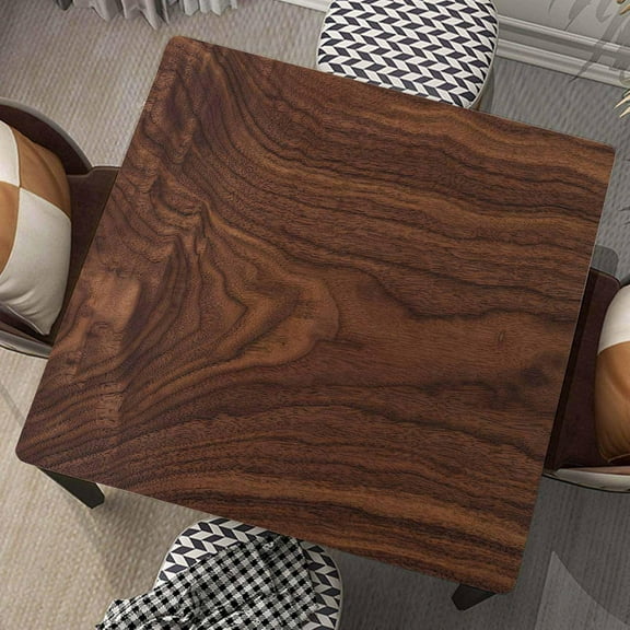 Wood Grain Square Tablecloth Fitted Table Cover with Elastic Edge Brown Walnut Cloth Washable Tablecloths Wipe Clean for Indoor Outdoor Home Farmhouse, Fit for 32"x32" Tables, Style-19