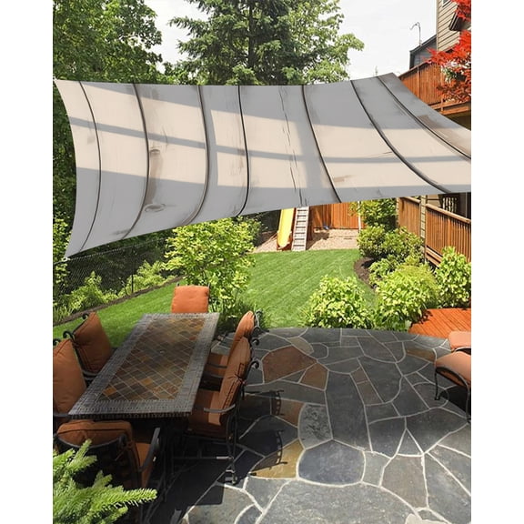 Wood Grain Sun Shade Sail 14'X18' White Wood Texture Light Shadow Country Simple UV Block Outdoor Sail Shades Breathable Waterproof Rectangular Sunshade for Patio Garden Pool Pergola Porch