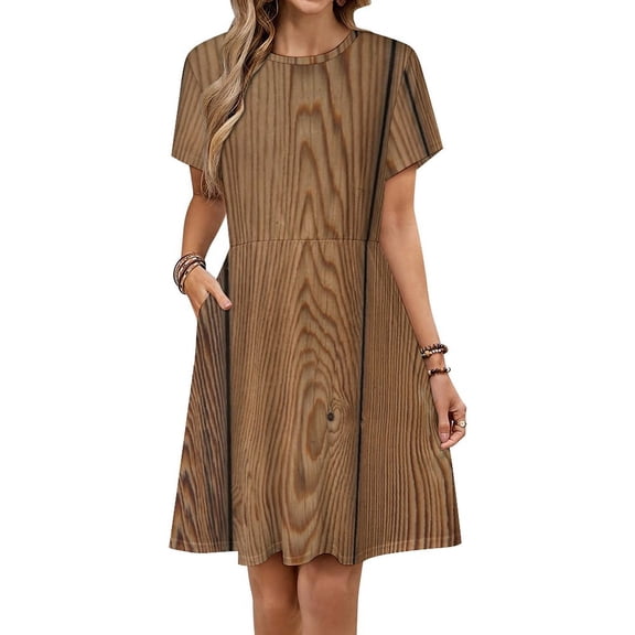 Wood Grain Sundress Short Sleeve Dress Summer Women Clothes Dress for Women Dresses