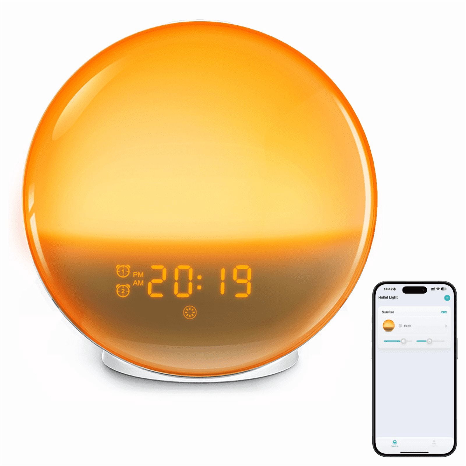 Wood Grain Sunrise Alarm Clock and Sound Machine Nightlight, Digital Dimmable Clock for Bedroom, 20 Sleep Sounds, White Noise Machine for Baby, Adults, Wake Up Light Alarm Clock for Kids