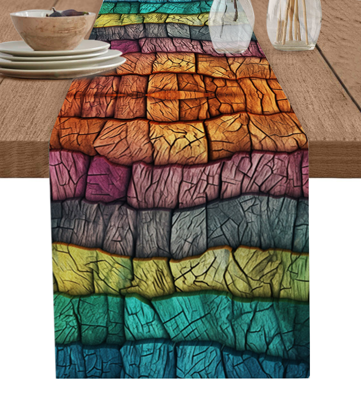 Wood Grain Superimposed Cracks Table Runner ration Home r Dinner Table