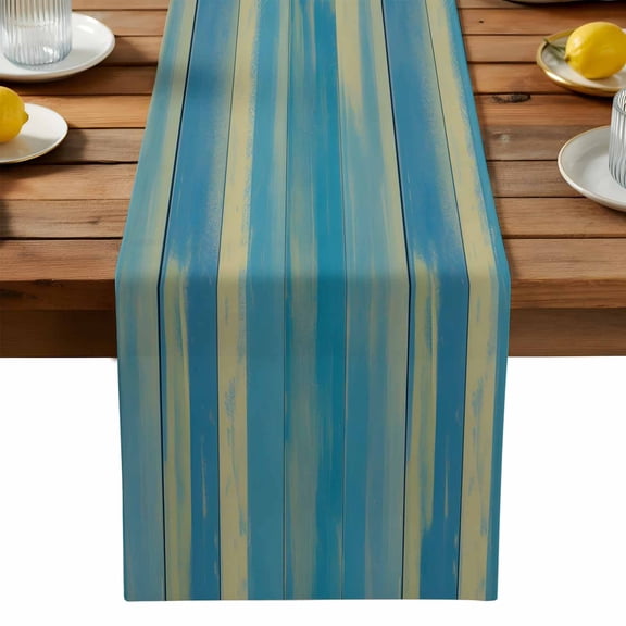 Wood Grain Table Runner, Blue Yellow Wood Texture Simple Style Country Kitchen Table Runners Dress Scarves for Table Decorations Party/Restaurant/Indoor Outdoor Use, 18x72in