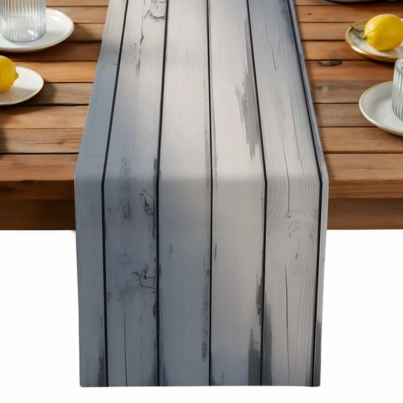 Wood Grain Table Runner, White Wood Texture Light Shadow Simple Kitchen Table Runners Dress Scarves for Table Decorations Party/Restaurant/Indoor Outdoor Use, 13x72in