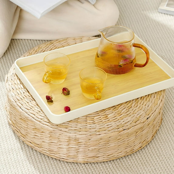 Wood Grain Tea Serving Tray with Rounded Edges - Multi-Purpose Tableware Storage Tray for Teacups and Teapots, Compact Design for Entertaining