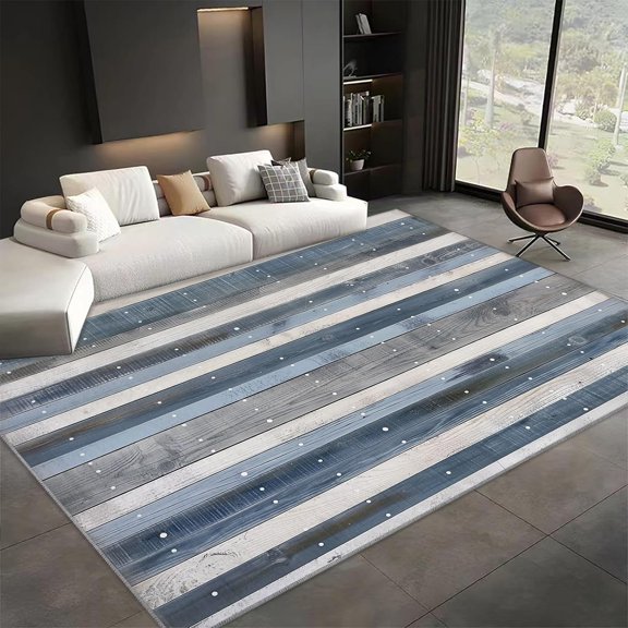 Wood Grain Texture Area Rugs, Gray Blue Rustic Carpet, Washable Non Slip Low Pile Soft Rug for Living Room Kitchen Bedroom Dining Room Bathroom Decor Mat 5x8ft
