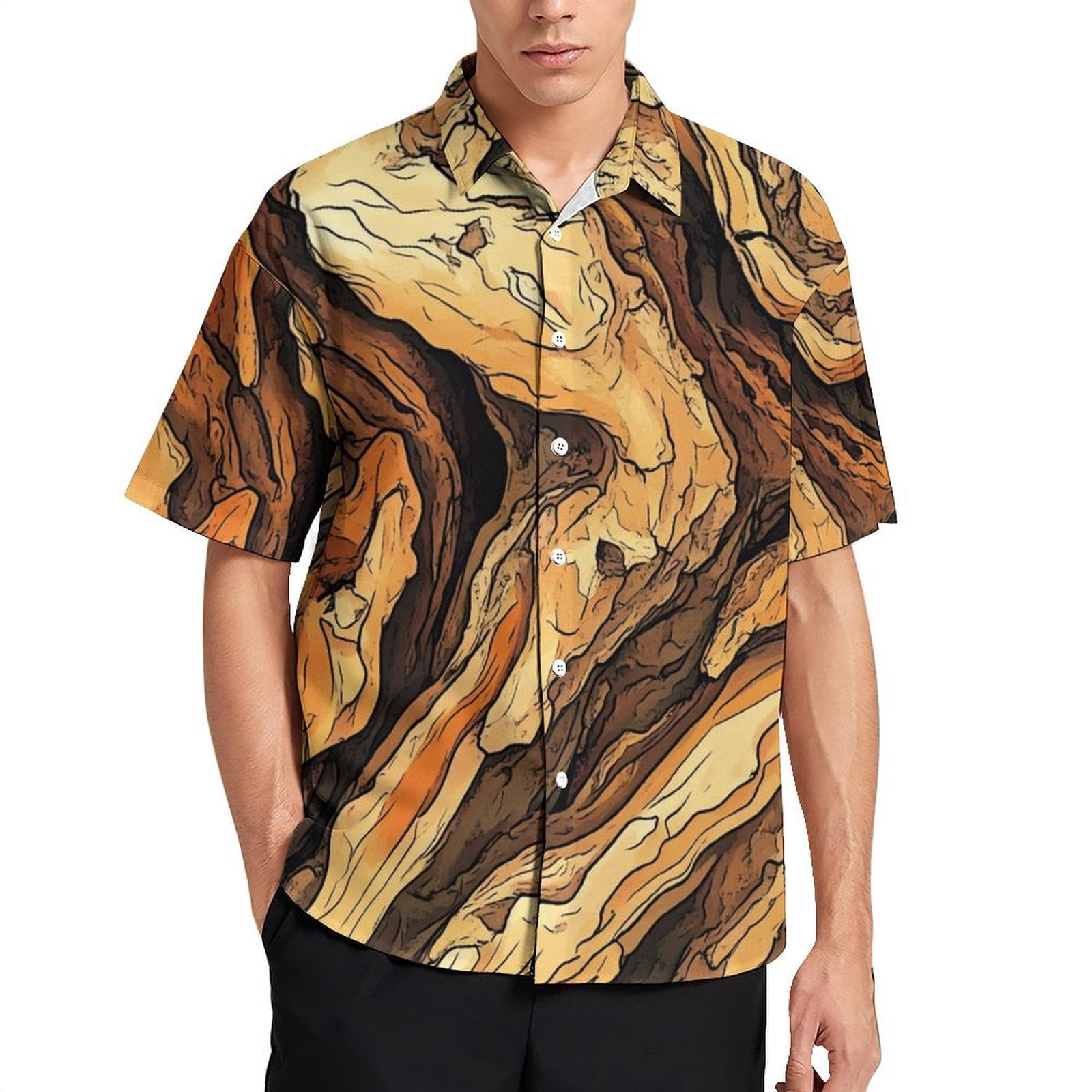 Timber Pattern Shirts Wood Grain Texture Men's Shirt Short Sleeves Printed Button Down Summer ...