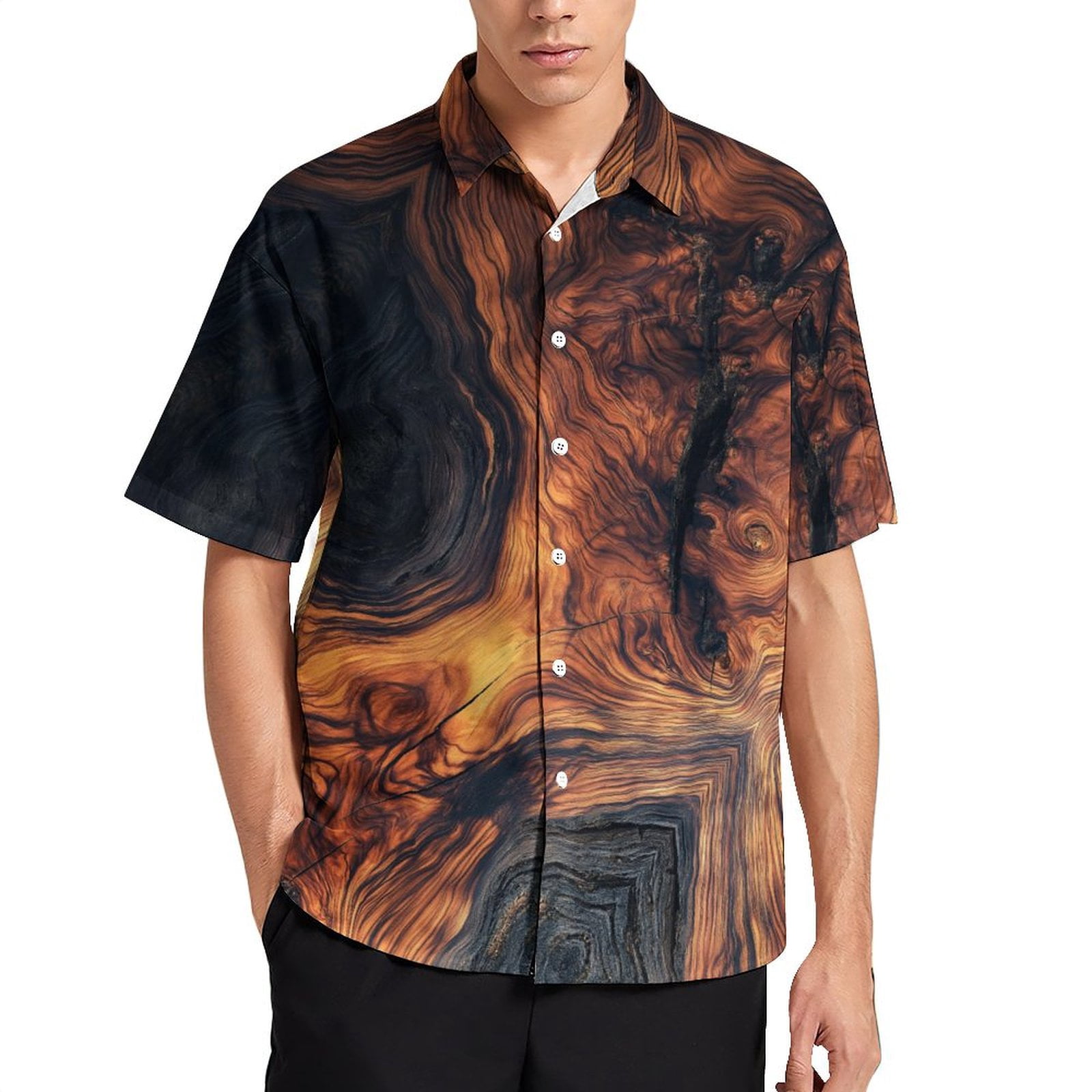 Timber Pattern Shirts Wood Grain Texture Men's Shirt Short Sleeves Printed Button Down Summer ...
