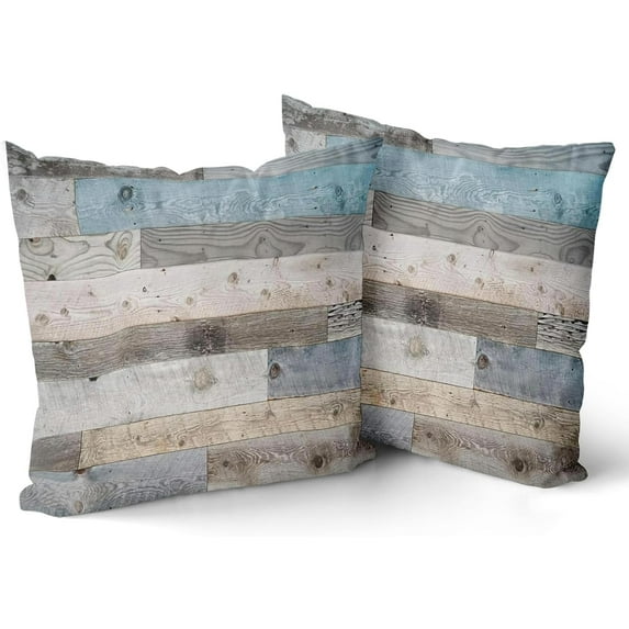 Wood Grain Throw Pillow Covers, Vintage Barnwood Cushion Covers, Rustic Wooden Country Style Square Pillowcases for Sofa Couch Bedding Farmhouse Decor, 18x18 Inch, Set of 2