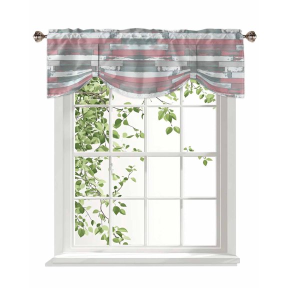 Wood Grain Tie Up Valances Curtain, Pink Gray White Mottled Texture Distressed Kitchen Valances for Windows Decor, Rod Pocket Short Curtains Set for Bedroom/Bathroom, 54"x18"
