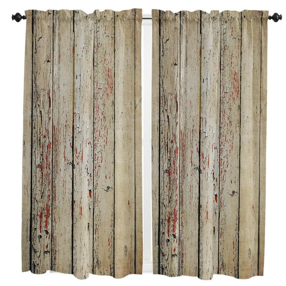 Wood Grain Vintage Brown Small Curtain Rod Pocket Short Curtains Half Drapes Partition Cabinet Door Window Curtains Home Decor