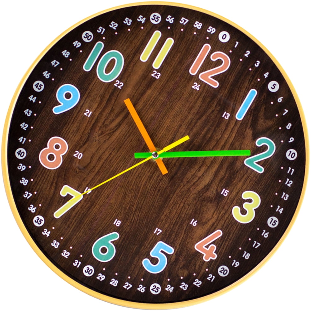 Wood Grain Wall Clock Office Decor Digital Delicate for Kids Simple