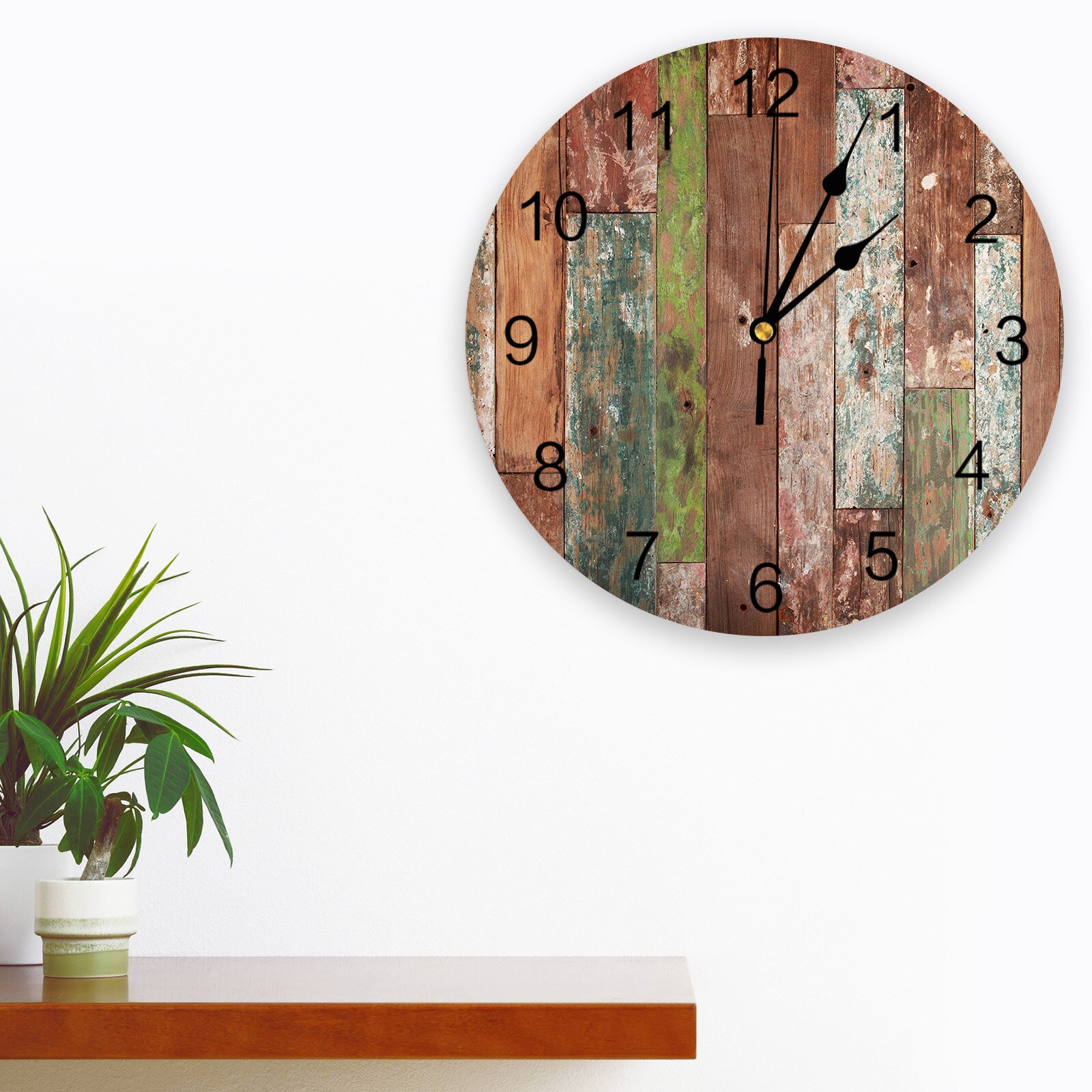 Wood Grain Wall Clock Silent Digital Clocks for Home Bedroom Kitchen