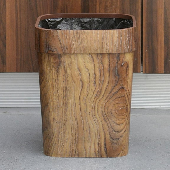 Wood Grain Waste Bins Household Creative Square Retro Style Garbage Bin Wastebasket for Kitchen Bedroom Bathroom Without cover