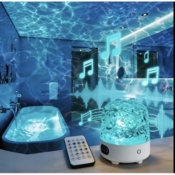 Wood Grain Water Ripple Wireless Stereo Bluetooth Speaker Night Light, Touch & Remote RGB Lamp, Type-C Rechargeable Bedroom Gift for Women