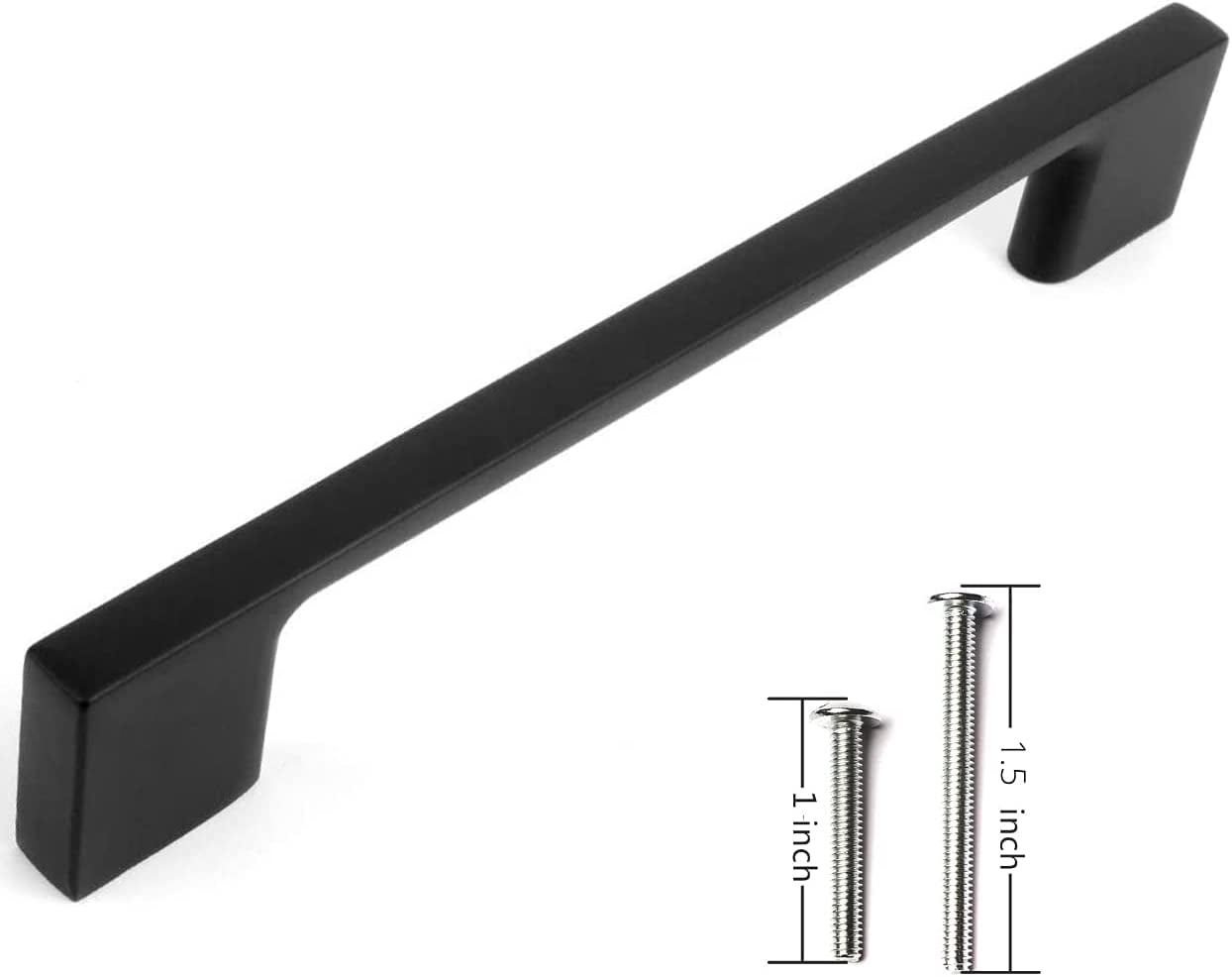 Matte Black Solid Metal Modern Cabinet Pulls, 5" Hole Center, 10 Pack