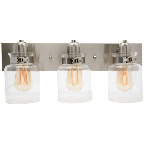 Wood Grip Brushed Nickel 3-Lights LED 100W Vanity Light Fixture