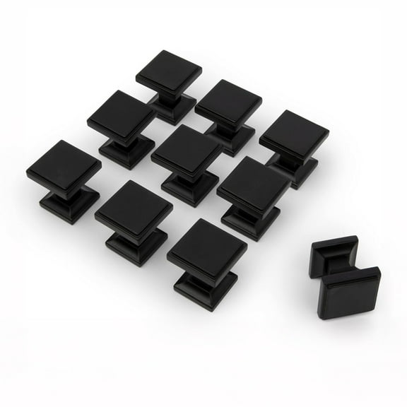 Wood Grip Modern Square Knobs Matte Black