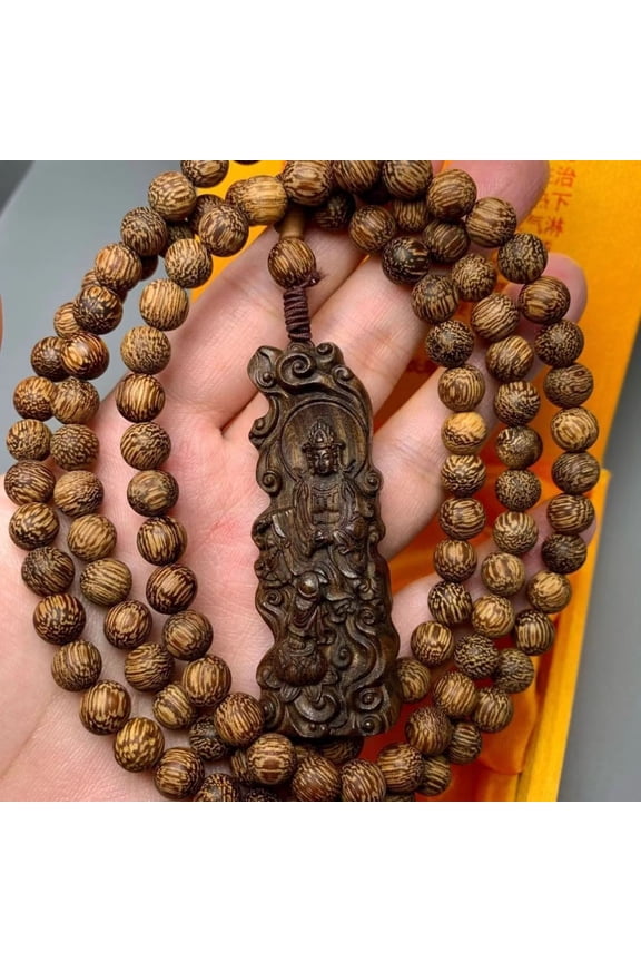 Wood Guanyin Pendant Hand Carved Buddhist Amulet Necklace Spiritual Protection Charm Wood Religious for Men and Women