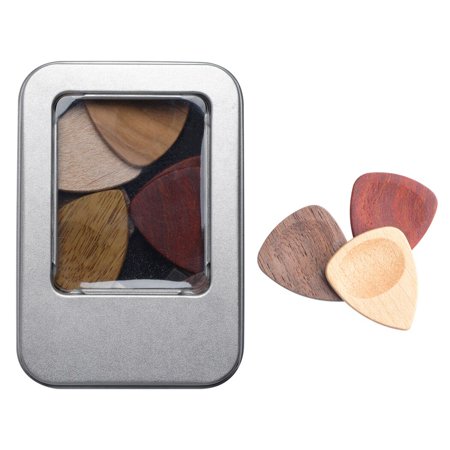 Wood Guitar Picks Retro: 10PCS Guitar Plectrums Bass Pick with Iron Storage Box
