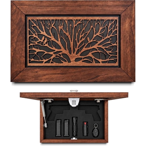 Bellewood Designs Birds in a Tree Hidden Gun Storage Wall Cabinet, 18 x 12 Inch Fits 2-3 Handguns