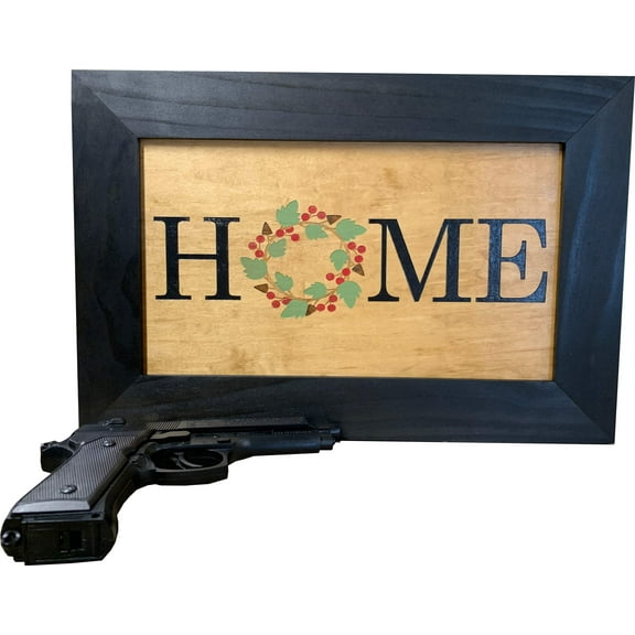 Wood Gun Cabinet Secure Wall Mountable with HOME Decorative Front by Bellewood Designs