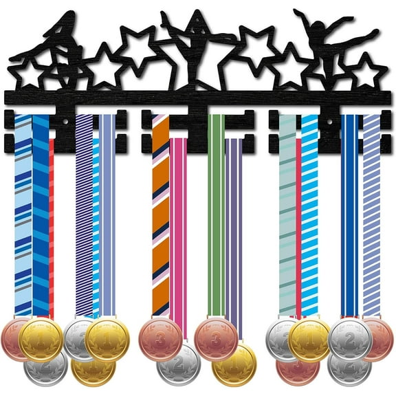 Wood Gymnastics Medal Holder Sport Medal Hanger Display Medal Rack Wall Rack Mounted Over 30 Medals Awards Ribbon Stand Trophy Star for Competition Athletes Medalist 15.7 x 5.9 Inch
