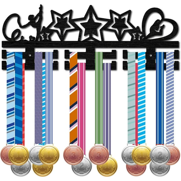 Wood Gymnastics Medal Holder Sport Star Medal Hanger Display Medal Rack Wall Rack Mounted over 30 Medals Awards Ribbon Stand Trophy Star