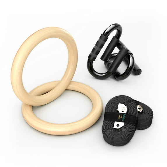 Wood Gymnastics Rings and S-ShapedPush Up Bar Handles Upper Body Home Workout Kit Encourages Correct Form for a Complete Upper Body Strength Routine