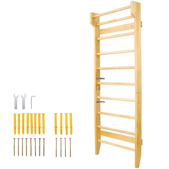 Wood Gymnastics Stall Bar for Home Gym, Multi-use Swedish Ladder Pull Up Bar for Stretching and Physical Therapy, Natural Finish