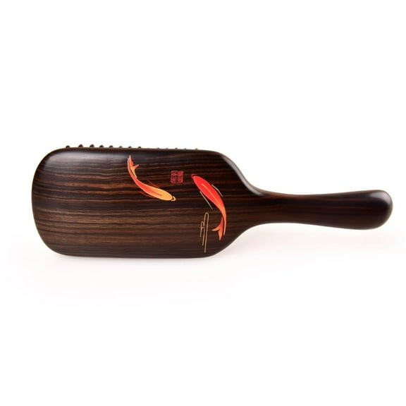 Wood Hair Brush for Long Hair Curly Hair Scalp Massage Koi Fish 1pc