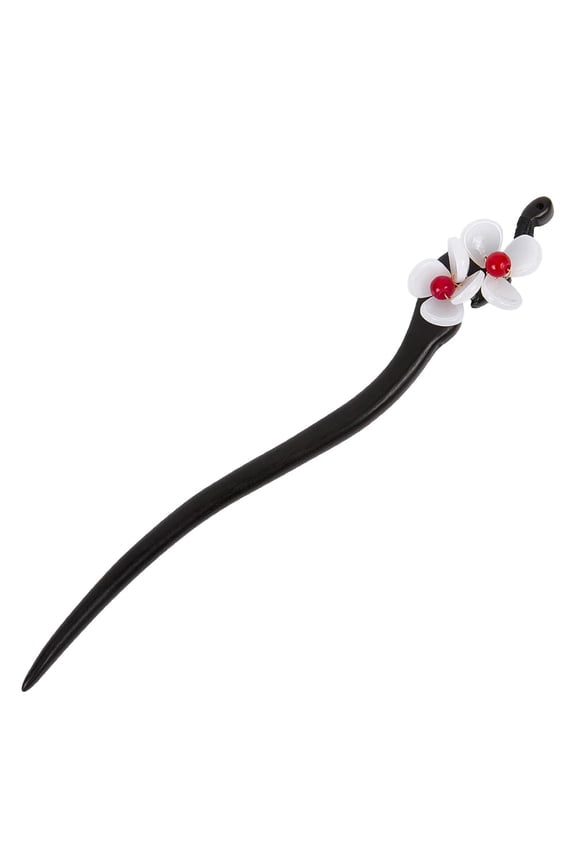 Wood Hair Sticks Chinese Vintage Black Hair Bun Stick White Flower Hairpin Hanfu Headdress Hairstyle Fixed for Long Hair Women Gift Wedding Ceremonial Dress Accessory Daily Wear Decor 7in red