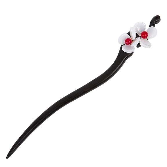 Wood Hair Sticks Chinese Vintage Black Hair Bun Stick White Flower Hairpin Hanfu Headdress Hairstyle Fixed for Long Hair Women Gift