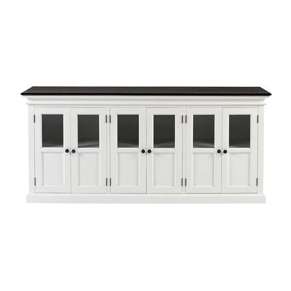Wood Halifax Mahogany Buffet with 6 Glass Doors, White & Black